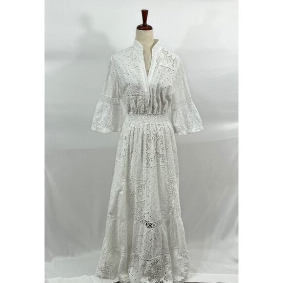 TEMPTATION POSITANO Sz L Large Pompei White Lace Maxi Dress - Picture 9 of 10